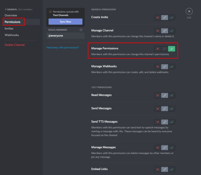 discord permissions reset