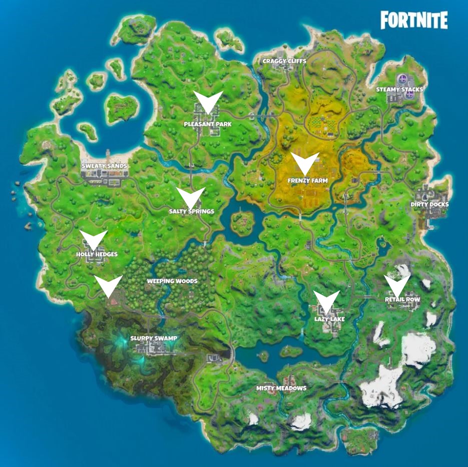 Locations For Snowflake Decoratoinson Fortnite Mape Fortnite Snowflake Decoration Locations Fortnite Winterfest Challenge