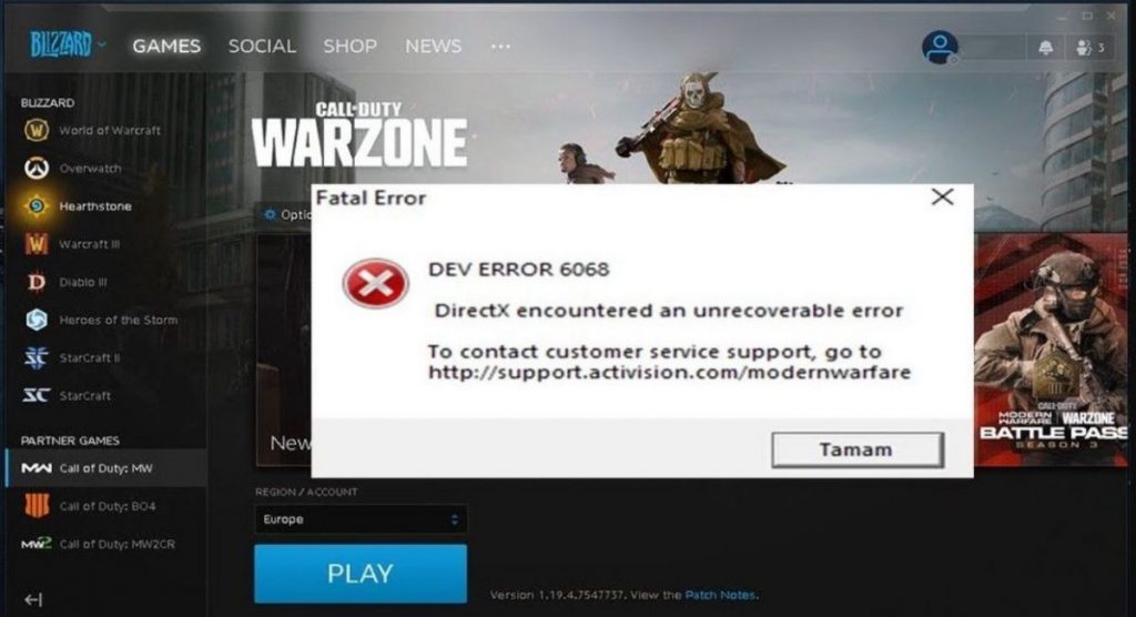 Dev error 6066 обнаружена неустранимая ошибка directx call of duty warzone