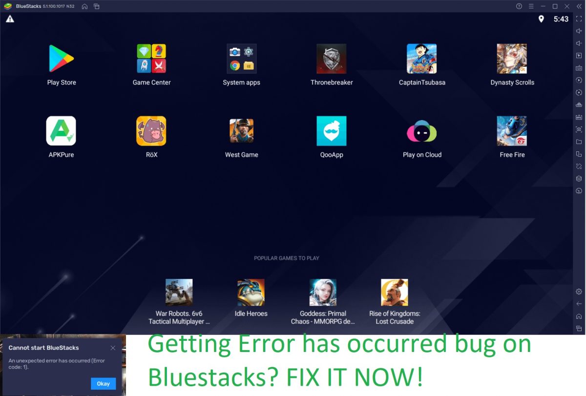 Error has occurred Bluestacks